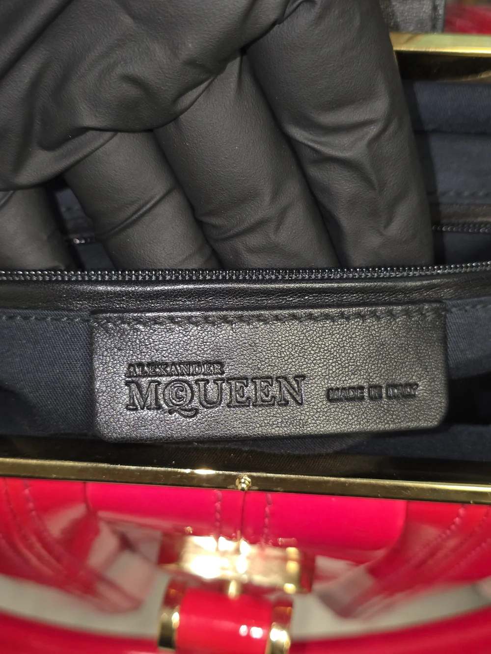 Alexander McQueen Red Elvie Frame Patent Top-Handle Satchel Bag RARE